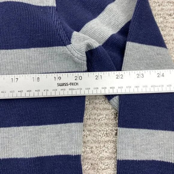 Tommy Hilfiger Sweater Men Medium M Navy Blue Gray Stripe Knit 1/4 Button Casual - Picture 10 of 11